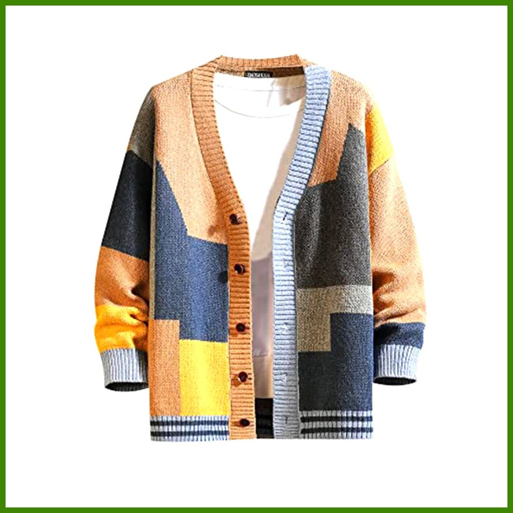 Acrylic Cardigan Sweater with Buttons, V-Neck, Long Sleeve